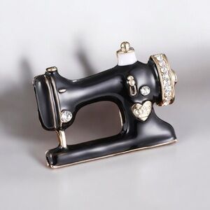 Sewing Machine Brooch Pin Black Enamel Brooch Collar Scarf Seamstress Jewelry.